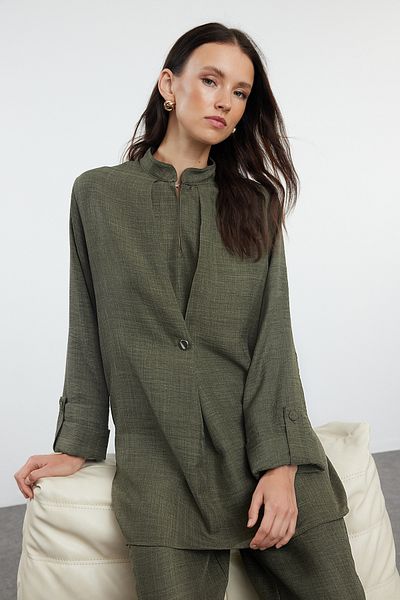 Trendyol Modest Oversize Khaki Linen Woven Set - Bottom-Top Set TCTAW25US00099