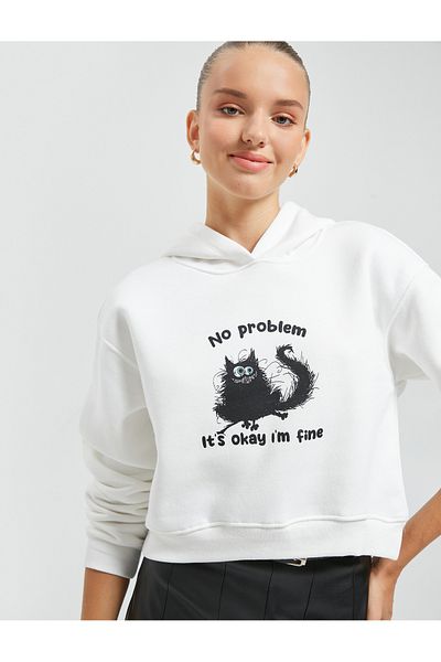 Koton Hooded Sweatshirt Relax Fit Printed Long Sleeve