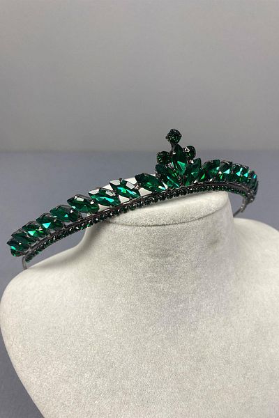 Hayalperest boncuk Green Thin Bridal Crown - Ece Model