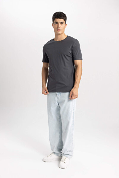 DeFacto Slim Fit Slim-Fitting Crew Neck Modal Blend Basic Plain Short Sleeve T-Shirt (25 Au)
