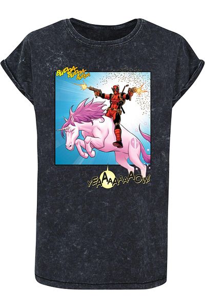 ABSOLUTE CULT Damen Ladies Deadpool - Unicorn Battle Acid Washed T-Shirt