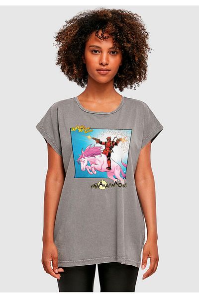ABSOLUTE CULT Damen Ladies Deadpool - Unicorn Battle Acid Washed T-Shirt