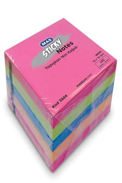 elsmor Neon Colored Mas Note Paper - 3666 Model, 76*76 Size, 400Yp.5 Rnk