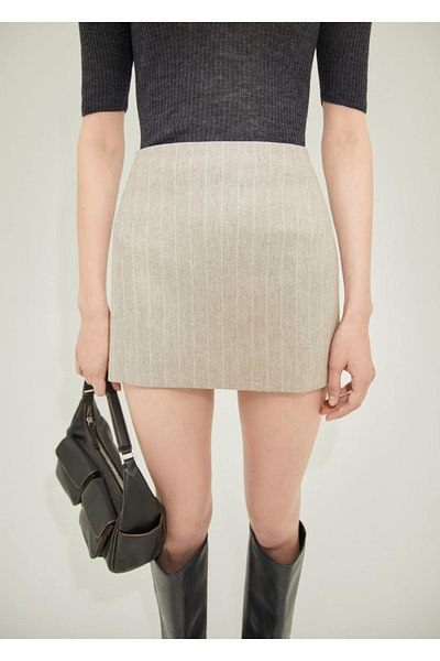 MANGO Woman Slim striped wool skirt