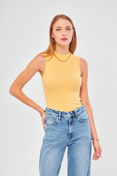 Irmak Kerekli Yellow Corded Cotton Bodysuit - Women, Zero Sleeve 6027