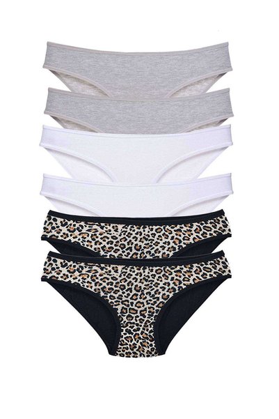 TWOX 6 Pieces Lycra Women's Slip Panties Leopard Gray White