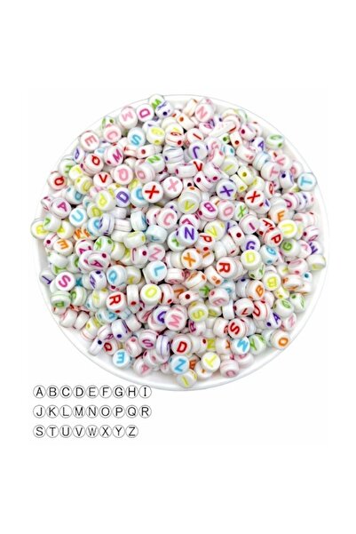 TWO PERLA 4x7mm Yassı Beyaz Üzeri Renkli Harf Boncuk 15 gram