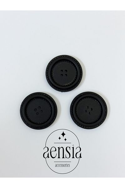 aensia Large Size Black Leather Stitched Polyester Jacket Coat Button - Pack of 3
