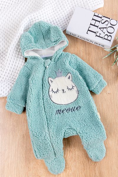 Babymod Welsoft Plush Cat Figured Baby Girl/boy Jumpsuit