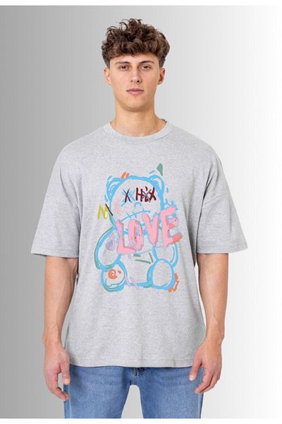 Pink Sky Bear Love Oversize βαμβακερό μπλουζάκι