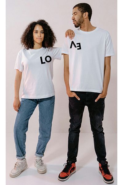 Pink Sky White Oversize T-shirt Set of 2 - Lover Combination Folded Design, LOVE