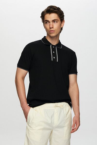 Tween Black Buttoned Polo Neck T-Shirt