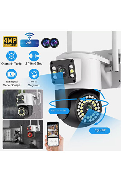 qasul Açık PTZ 8MP 4K Wifi Gözetim Kamera İki Lens Çift Ekran AI Otomatik İzl...