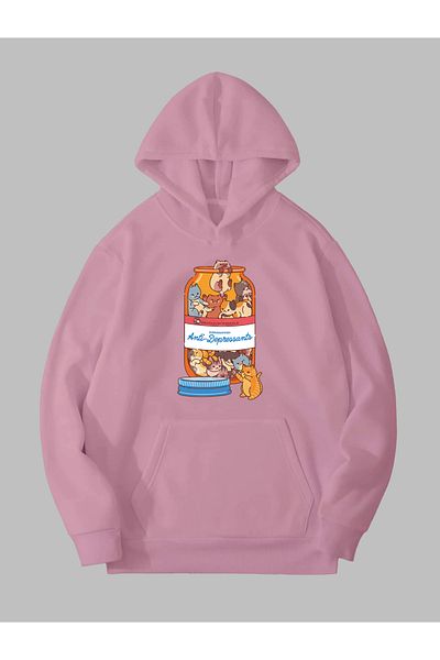 Harmandar Ροζ Unisex φούτερ Antidepressan Cat Printed - Hoodie με κουκούλα καγκουρό