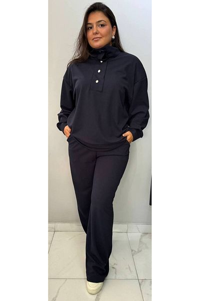 Butik Nilyam بنطلون نسائي مقاس كبير - تفاصيل ترصيع، سويت شيرت فضفاض، خصر مطاطي 24152