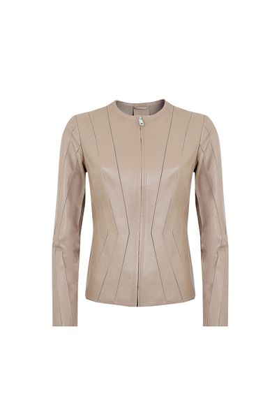 Desa Bienna Beige Women's Paneled Leather Jacket