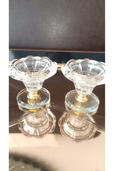 DEKOR ZÜCCACİYE HOME 2 li kristal kısa boy (6 cm) mumluk kahve yanı lokumluk