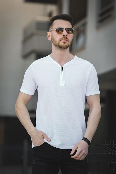 Oksit Ανδρικό Tshirt Ivy Highway Fabric με φερμουάρ V-Neck
