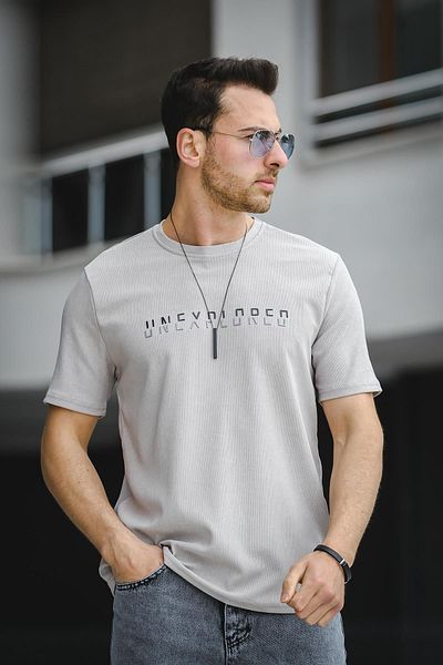 Oksit Ανεξερεύνητο εμπριμέ ανδρικό μπλουζάκι Comfort Fit Crew Neck Lycra