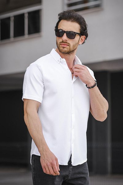 Oksit Ανδρικό κοντομάνικο πουκάμισο Trc 2808 Otoban Fabric Slim Lycra