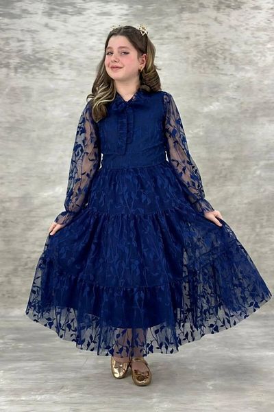 Tarz Çocuk Lace Leafy Girl's Long Evening Dress Age 11 - 14