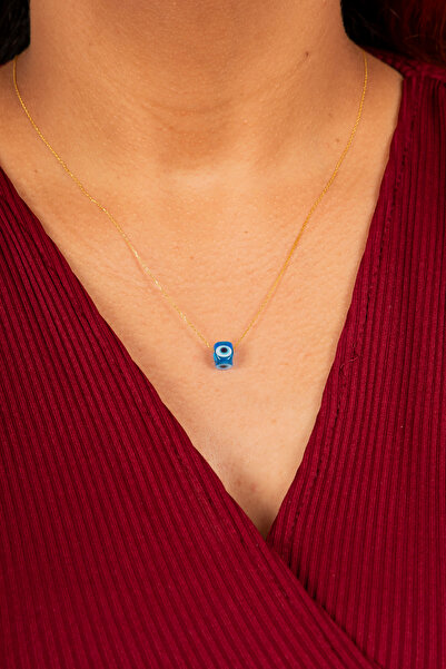 klas gümüş Gümüş El İşi Koyu Mavi Nazar Boncuklu Gold Kolye