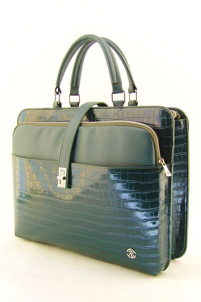 HNB Nefti Green Crocodile Unisex Laptop Briefcase - 15 & 15.6 Inch