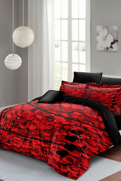 PerlaSera 3D Special Design Duvet Cover Set - Tightly Woven Cotton Satin, Rose Feather