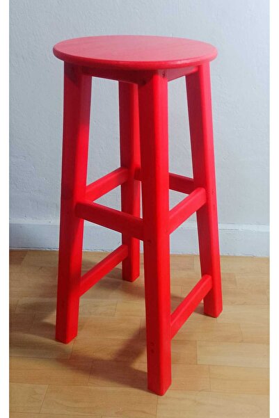 Arbre Ahşap Bar Taburesi-75 cm- Kırmızı İskelet- Kırmızı Tabla