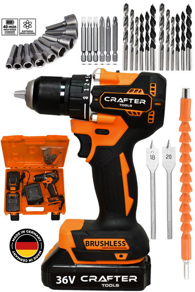 CRAFTERTOOLS Germany 36V 5Ah Çift Batarya Kömürsüz Motor 10mm Çelik Mandren Ş...