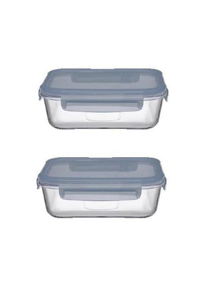 Paşabahçe Lockable Glass Storage Container Leak Proof Set of 2 Rectangular 640 Cc