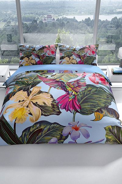 PerlaSera Bird Tropical 3d Cotton Satin Double Duvet Cover Set