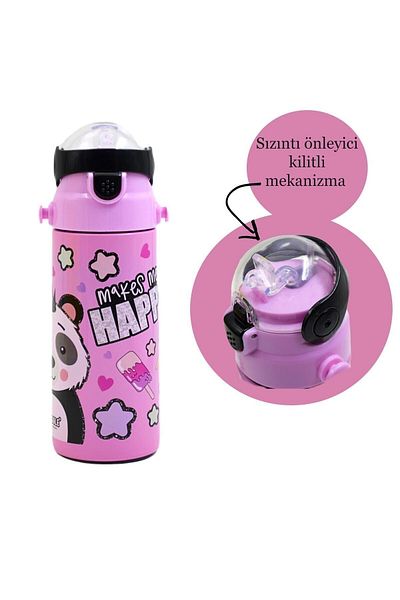 MUGGLE Steel Flask with Straw MT-2635 Panda Pattern 550 Ml