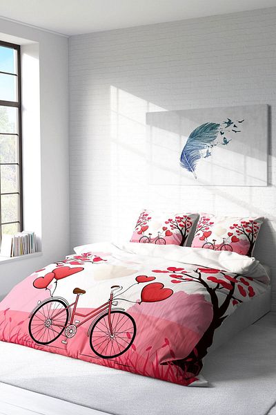 PerlaSera 3D Custom Design - Double Duvet Cover Set, Tightly Woven Cotton Satin, Valentine's Day