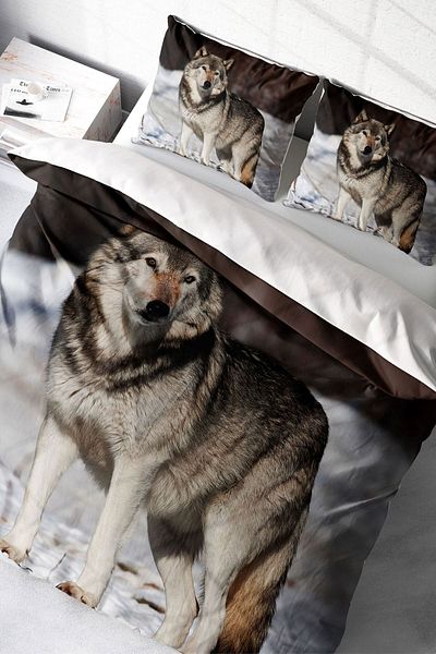 PerlaSera Snowwolf 3D Custom Design - Double Duvet Cover Set, Tightly Woven Cotton Satin