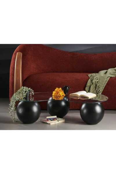 Bilgin Design Top Sehpa, Fasulye Sehpa, Orta Sehpa Siyah