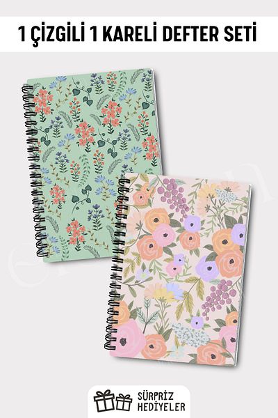 Eldesen Tasarım A5 Size 50 Sheets 100 Pages - Checked and Lined 2-Piece Notebook Set
