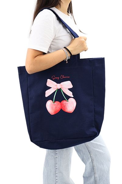 ICONE BAG Geantă tote pentru femei cu imprimeu cireș albastru închis - pentru mână și umăr