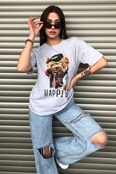 Pink Sky Plus Size Smile Printed T-Shirt