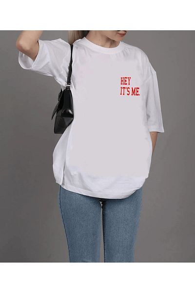 Pink Sky Hey IT'S ME Printed Unisex Oversize Boyfriend T-Shirt