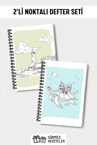 Eldesen Tasarım A5 Size 50 Sheets 100 Pages - Set of 2 Dotted Notebooks