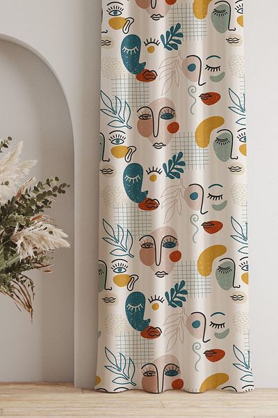 AYSHOME AysHomeRoom - Abstract Face Patterned, Background Curtain (purple the Breastfeed)
