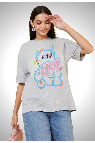 Pink Sky Bear Love Oversize βαμβακερό μπλουζάκι