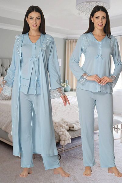 by İGP Set pijama si halat albastru pentru gravide si maternitate