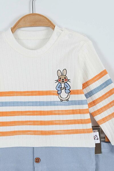VEGAMOD ERKEK BEBEK TAVŞAN NAKIŞLI ÇİZGİLİ WAFFLE KUMAS İKİLİ TAKIM