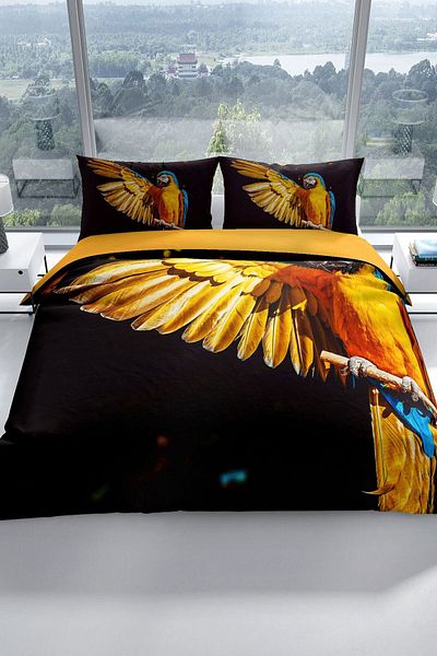 PerlaSera Parrot 3d Cotton Satin Double Duvet Cover Set