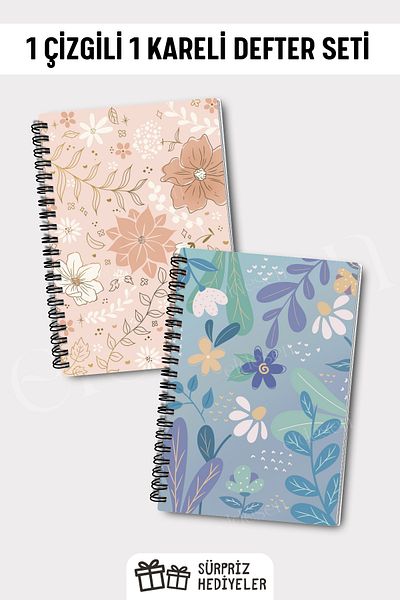 Eldesen Tasarım A5 Size Set of 2 - Checked and Lined 50 Sheets 100 Pages Notebook