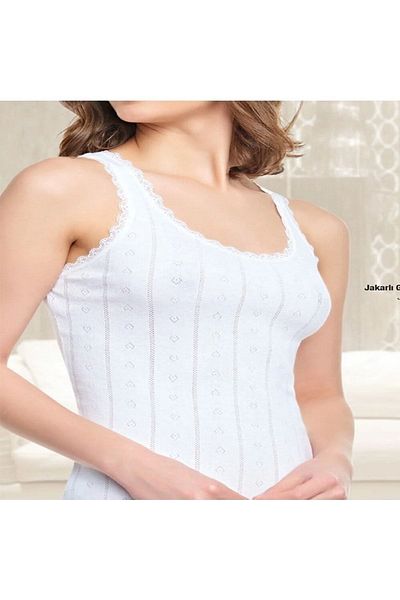 Tutku Jacquard Thick Strap Undershirt 6' Piece same color