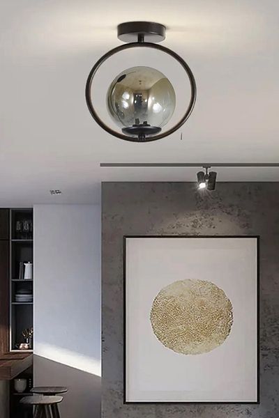 Uçar Milaya Moder Globe - Camli Entrance Chandelier, Single Plate, Hall Hallway