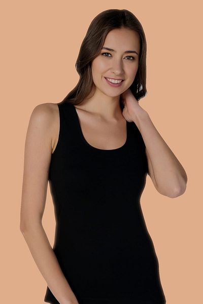 Tutku Tricot de corp negru, din bumbac, cu bretele late, 6 pachete